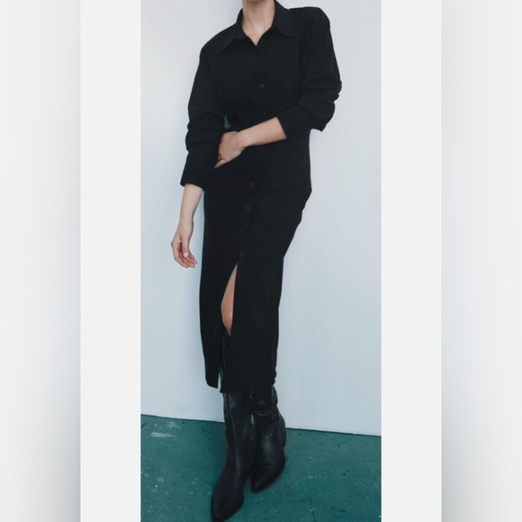 Zara WOMEN'S MIDI SHIRT DRESS BLACK SIZE XL - Picture 1 of 9